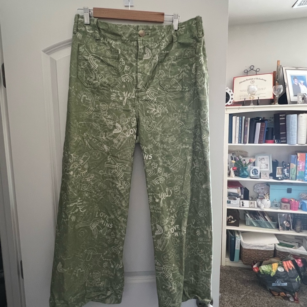 Anthropologie Green Patterned Pants